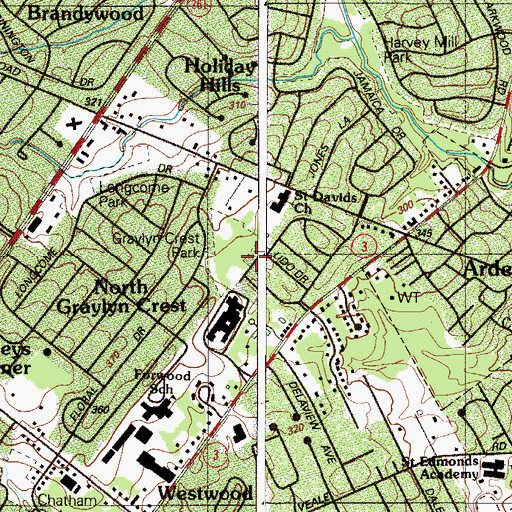 Topographic Map of Graylyn Crest Park, DE