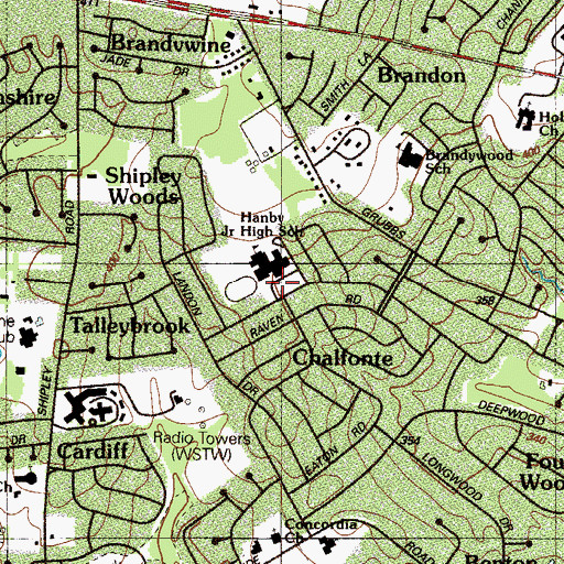 Topographic Map of Hanby Middle School, DE