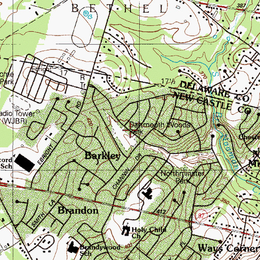 Topographic Map of Dartmouth Woods Park, DE
