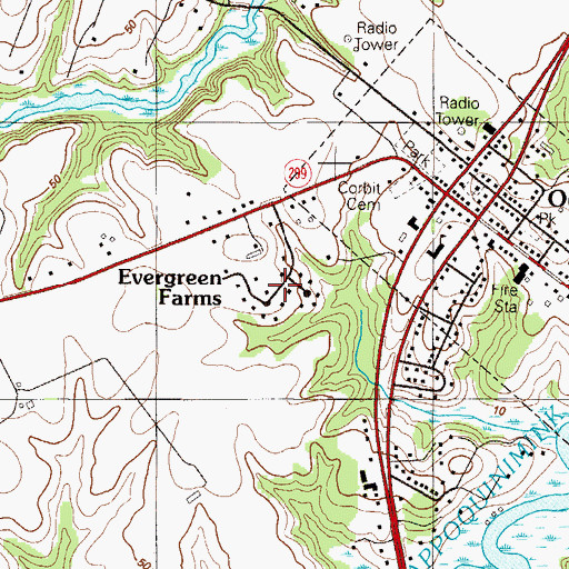 Topographic Map of Evergreen Farms, DE