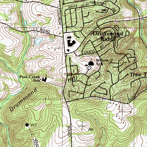 Topographic Map of The Village of Drummond Hill, DE