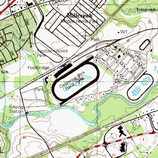 Topographic Map of Delaware Park Race Track, DE