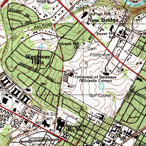 Topographic Map of Green Hill Country Club, DE