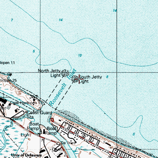 Topographic Map of South Jetty Light, DE