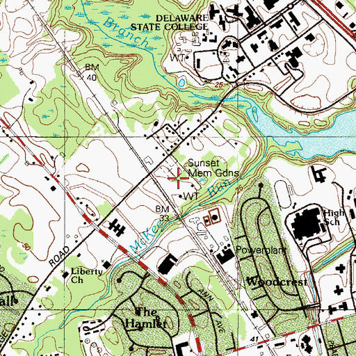 Topographic Map of Sunset Memorial Gardens Cemetery, DE