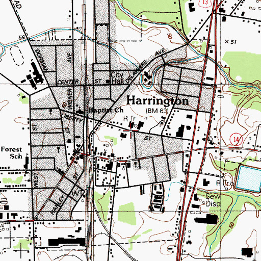 Topographic Map of Harrington Baptist Church, DE