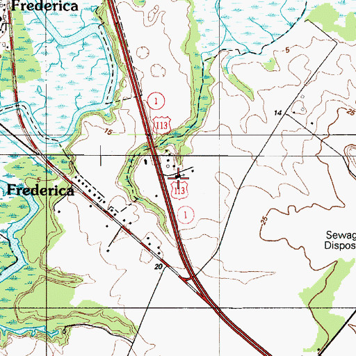 Topographic Map of Frederica First Baptist Church, DE