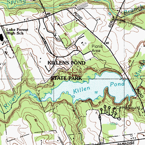 Topographic Map of Killens Pond State Park, DE