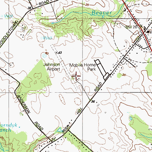 Topographic Map of Johnsons Airport, DE