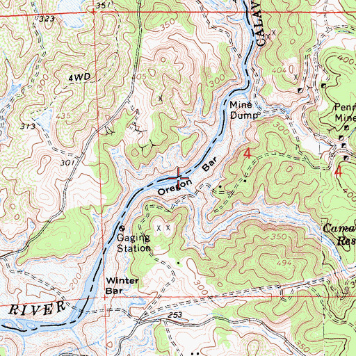 Topographic Map of Oregon Bar, CA