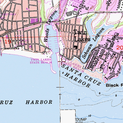 Topographic Map of Twin Lakes State Beach, CA