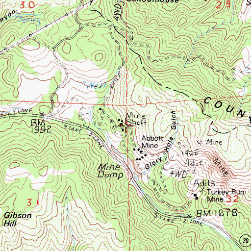Topographic Map of Abbott Mine, CA
