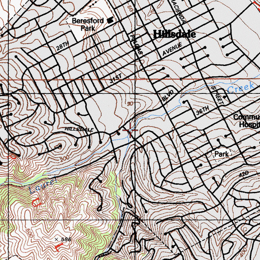 Topographic Map of Abbott Middle School, CA