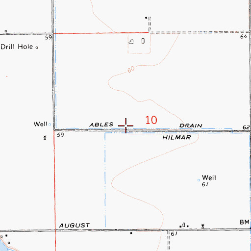 Topographic Map of Ables Drain, CA