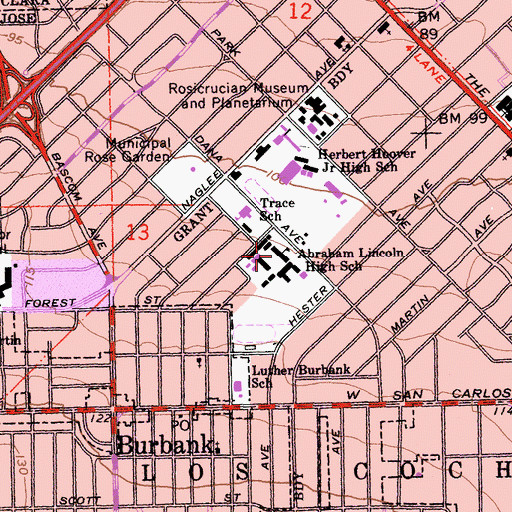 Topographic Map of Lincoln High School, CA