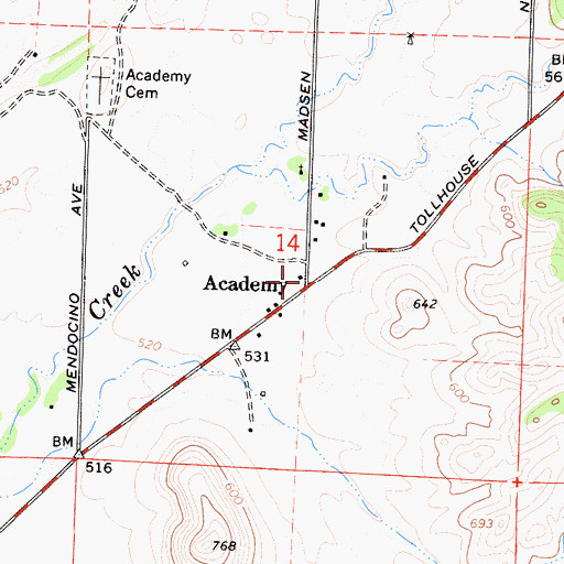 Topographic Map of Academy, CA