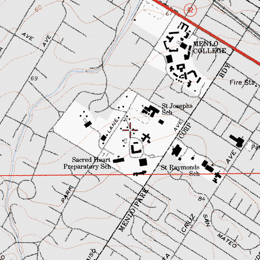 Topographic Map of Sacred Heart Schools, CA