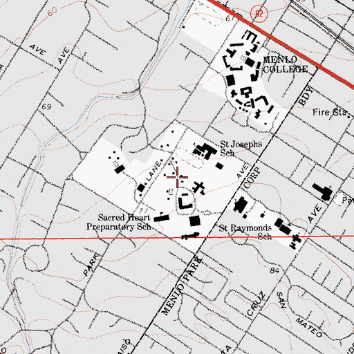 Topographic Map of Sacred Heart Schools, CA