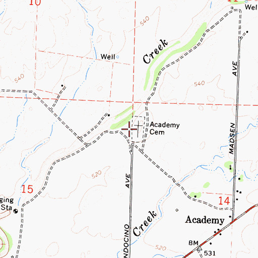 Topographic Map of Academy Cemetery, CA