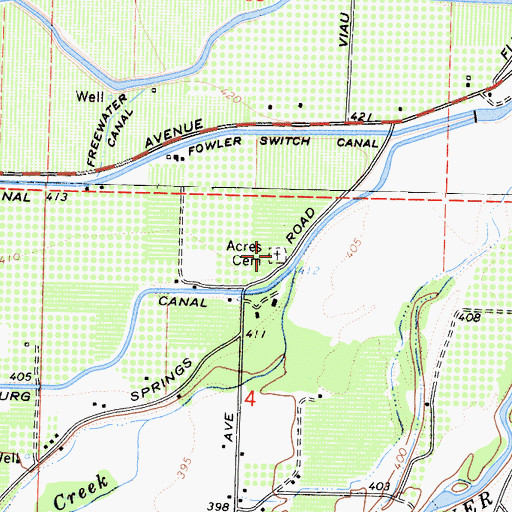 Topographic Map of Acres Cemetery, CA