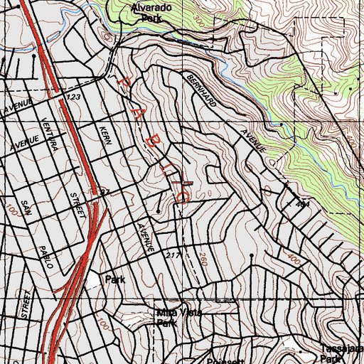 Topographic Map of Adams Middle School, CA
