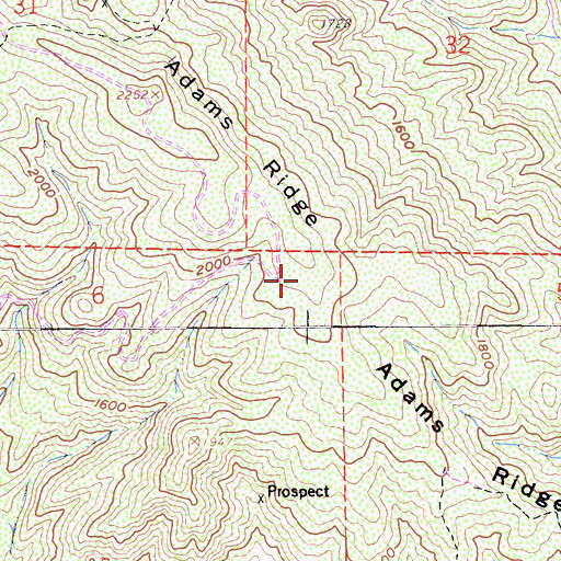 Topographic Map of Adams Ridge, CA