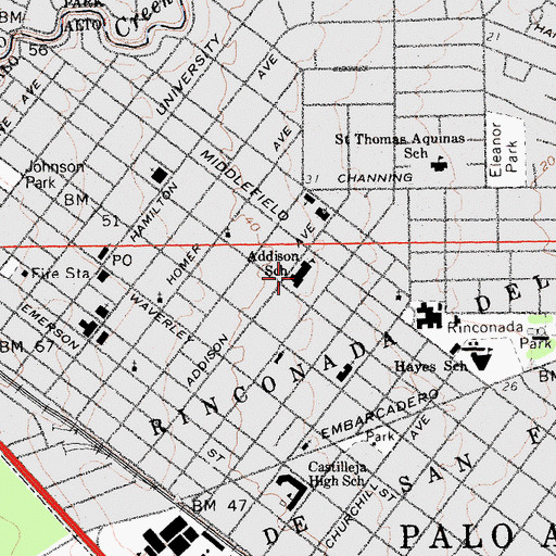 Topographic Map of Addison Elementary School, CA