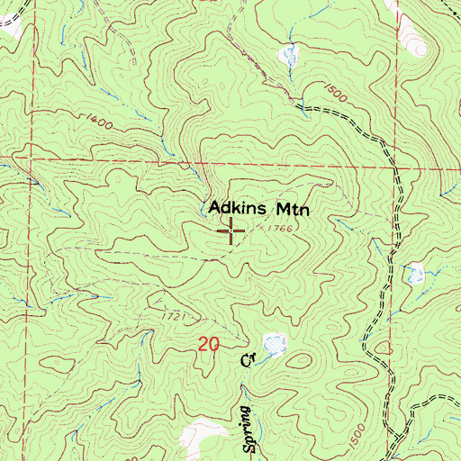 Topographic Map of Adkins Mountain, CA