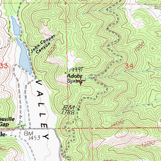 Topographic Map of Adobe Spring, CA