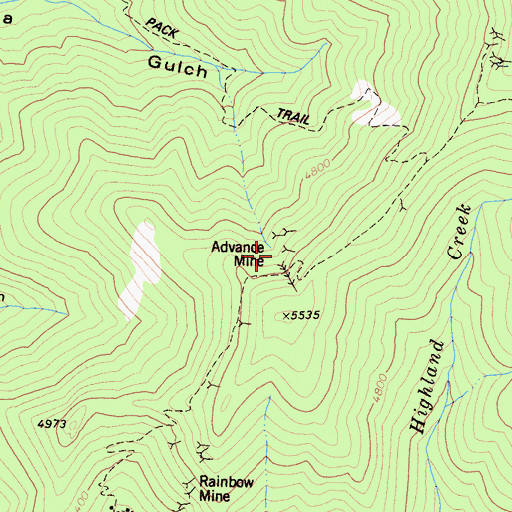 Topographic Map of Advance Mine, CA