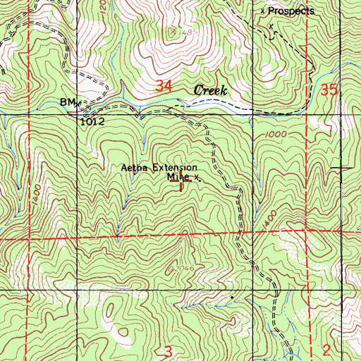 Topographic Map of Aetna Extension Mine, CA