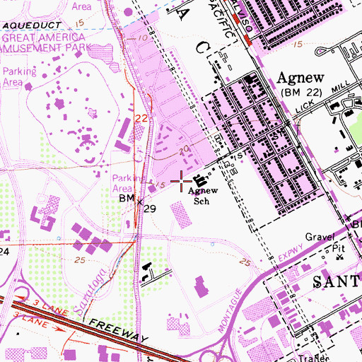 Topographic Map of Agnew School, CA
