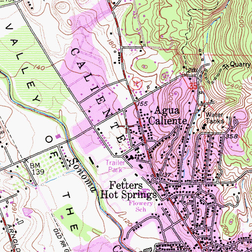 Topographic Map of Agua Caliente, CA