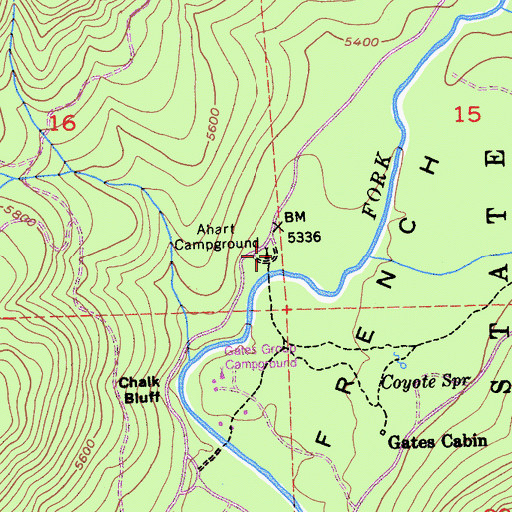 Topographic Map of Ahart Campground, CA