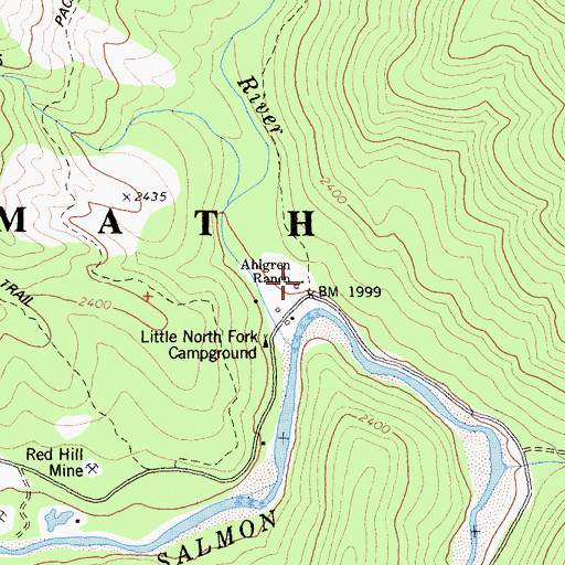 Topographic Map of Ahlgren Ranch, CA