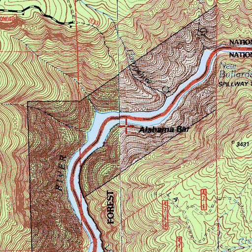 Topographic Map of Alabama Bar, CA