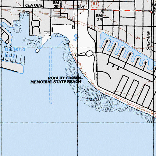 Topographic Map of Robert Crown Beach, CA