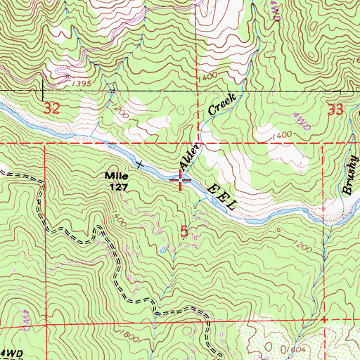 Topographic Map of Alder Creek, CA
