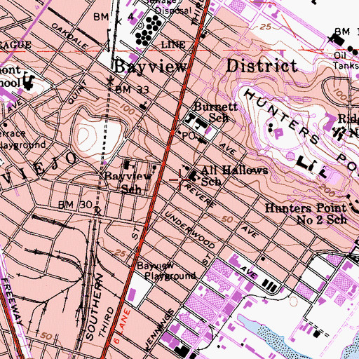 Topographic Map of All Hallows School, CA