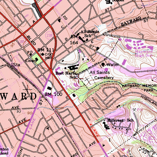 Topographic Map of All Saints Cemetery, CA