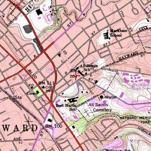 Topographic Map of All Saints Catholic School, CA