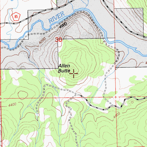 Topographic Map of Allen Butte, CA