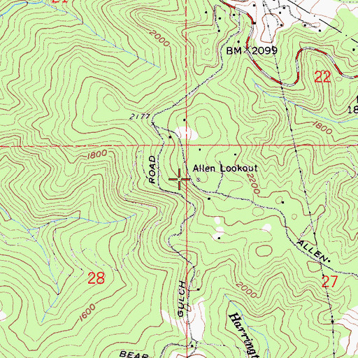 Topographic Map of Allen Lookout, CA