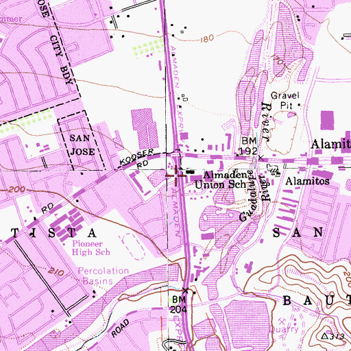 Topographic Map of Almaden Union School, CA