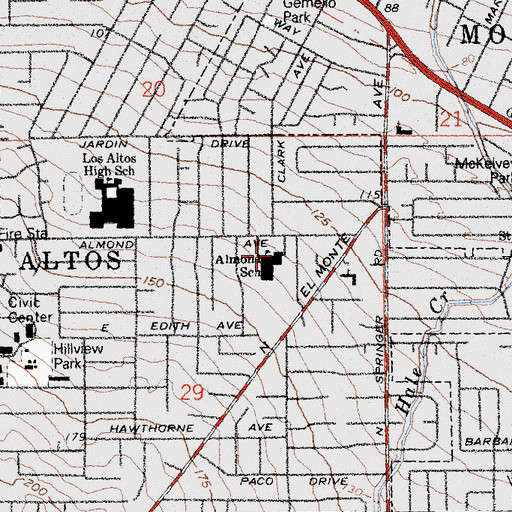 Topographic Map of Almond Elementary School, CA