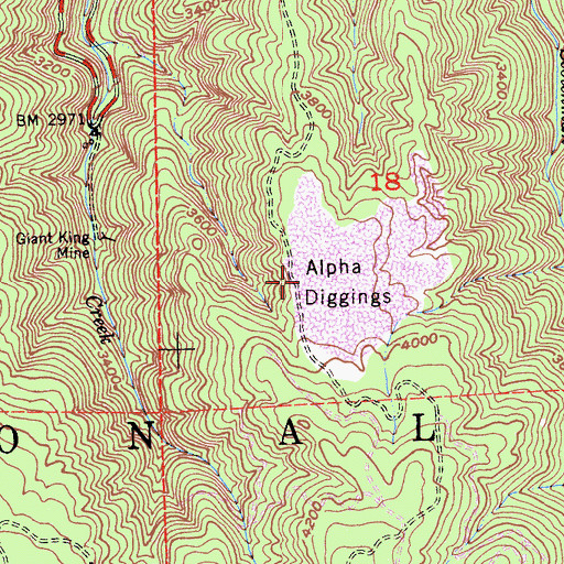Topographic Map of Alpha Diggings, CA