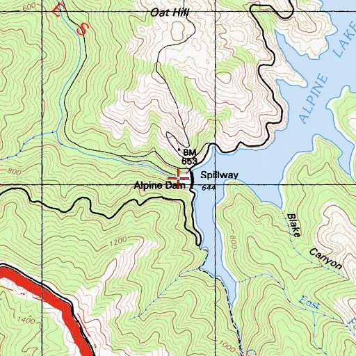 Topographic Map of Alpine Dam, CA