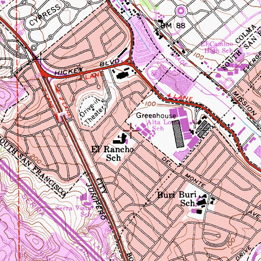 Topographic Map of Alta Loma Middle School, CA