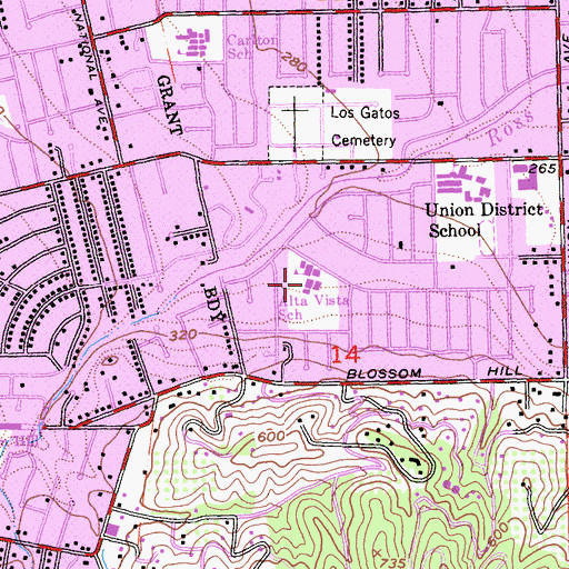 Topographic Map of Alta Vista Elementary School, CA