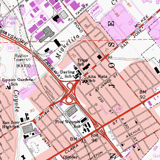 Topographic Map of Alta Vista School, CA